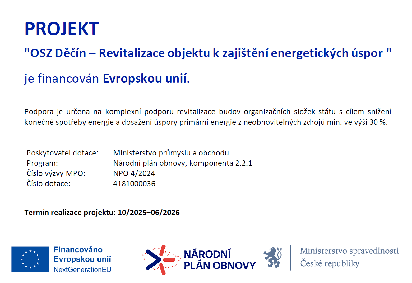 PROJEKT OSZ Děčín – Revitalizace objektu k zajištění energetických úspor